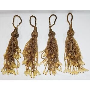 Set Of 4 Vinatge 9" Gold Beaded Tassel Napkin Rings / Crafts